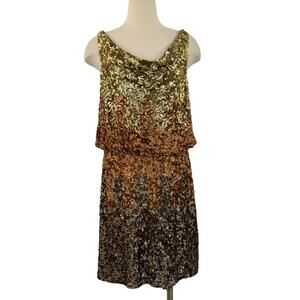 Orna Farho Sequin Mini Dress Draped Cowlneck Gold/Brown Party Evening Sz 4